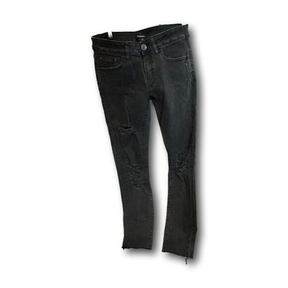 The Kooples Skinny Black Distressed Jeans Raw Hem Size 26 Mid Rise Stretch Denim - Picture 2 of 4